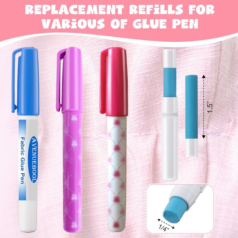 Avenuebool 6 Pack Fabric Glue Pen Refills, Washable Temporary Fabric Sewing Adhesive, 2" L x 0.6" W, Water Soluble Blue Glue Stick Refills for English Paper, Quilting, Piecing Patchwork Sewing - Image 2